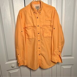 L.L. Bean Men Fishing Shirt M Regular Collared Outdoor‎ Button Up Vented Orange